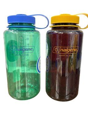 Set of 2 Nalgene 32oz BPA-Free Wide Mouth Water Bottles (Pastel Green & Laker)